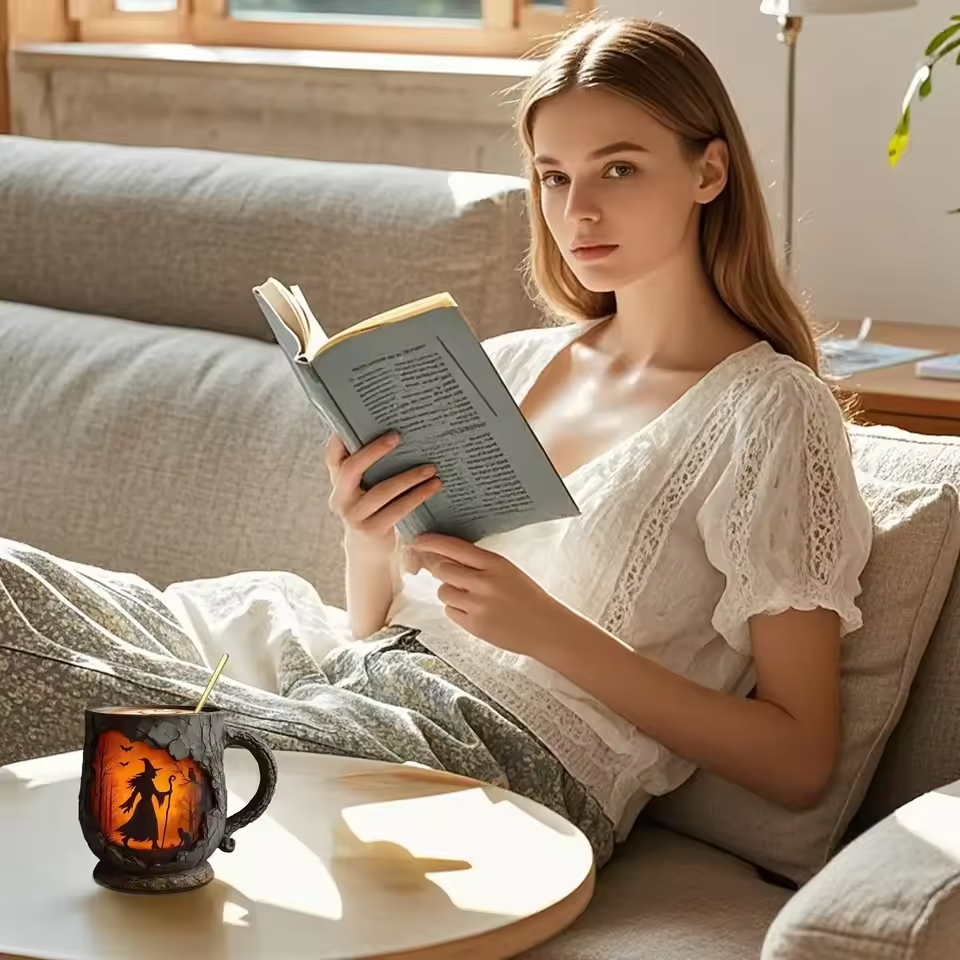 Amatnieka 3D Halovīni Krūze – Ar Raganas un Kaķa Dizainu